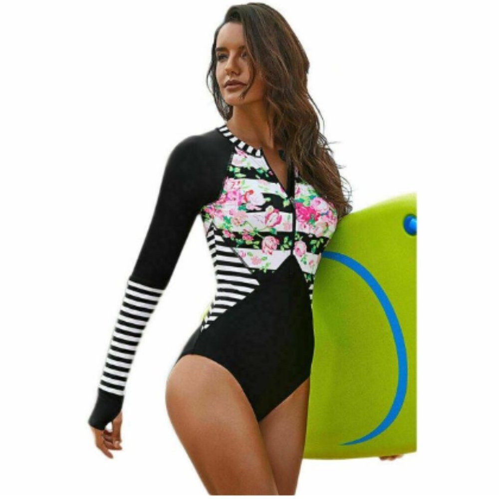 Women Rash Guard Long Sleeve 1pc Swimsuit